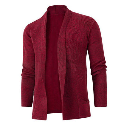 Herren Strickjacke Offener Kragen Elegant Rippdesign