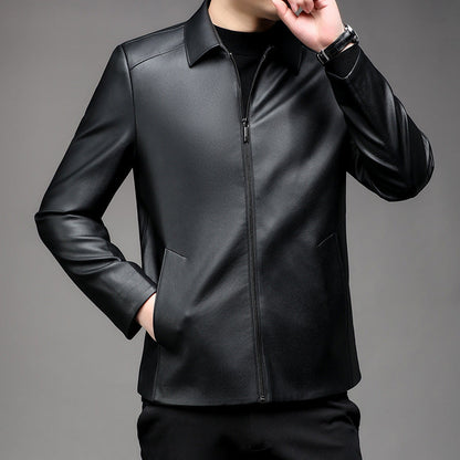 Herren Lederjacke Elegant Slim Fit Stehkragen