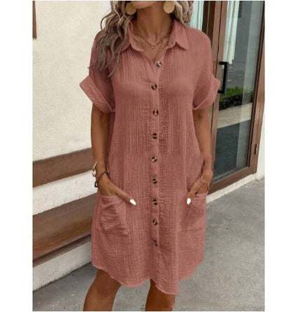 Baumwollkleid von BerlinGlamour: Leinenkleid mit V-Ausschnitt und Knöpfen