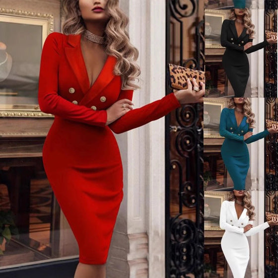 Damen Blazer-Kleid Figurbetont Elegant Mit Doppeltknopf - BerlinGlamour