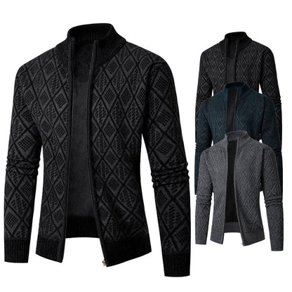 Herren Strickjacke Rautenmuster Modern Zipper - BerlinGlamour
