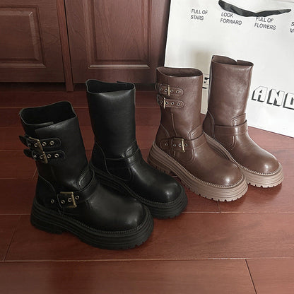 Damen Stiefel Robust Schnürbar mit Metall Schnallen und Stabiler Sohle - BerlinGlamour