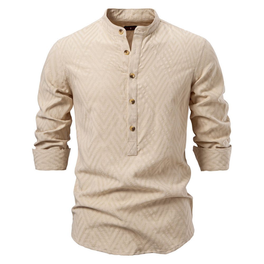 Herren Langarmshirt Stehkragen Modern Mustered - BerlinGlamour