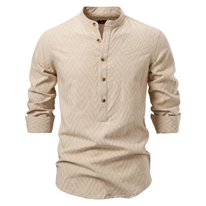 Herren Langarmshirt Stehkragen Modern Mustered - BerlinGlamour