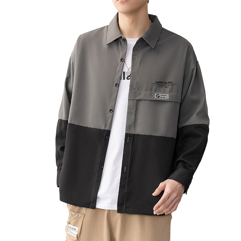 Herren Langarmhemd mit Taschen Gestreift Modern