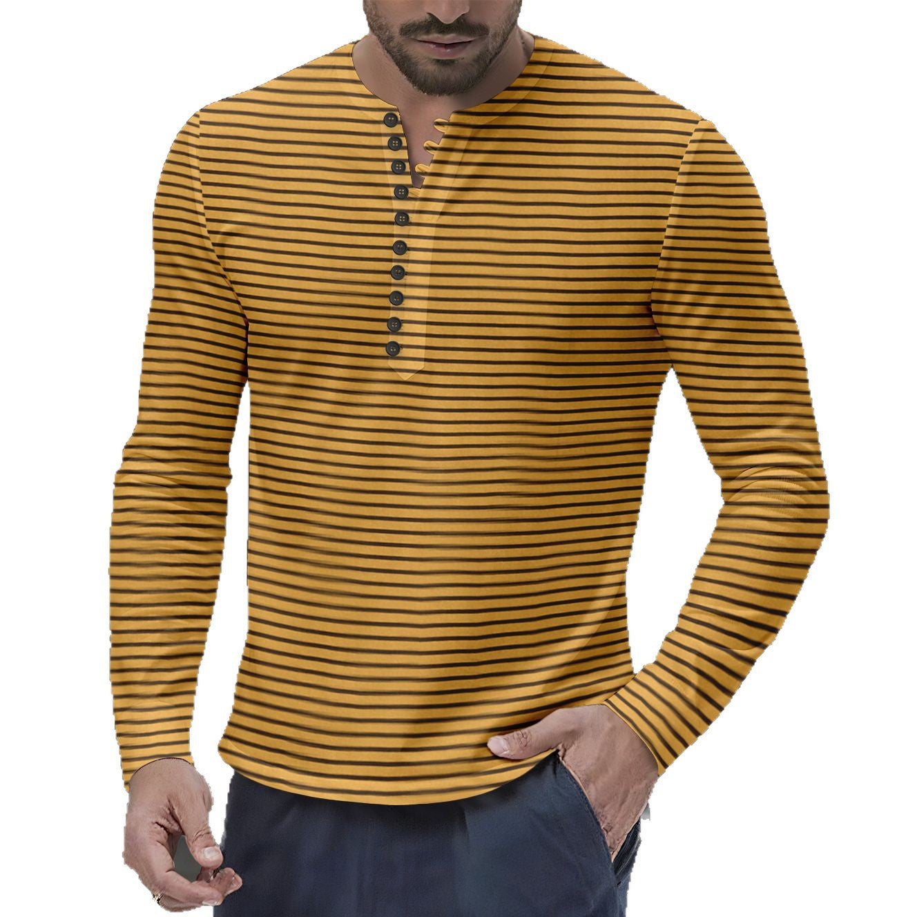 Herren Langarmshirt Modern Kragen Knopfleiste Slim Fit
