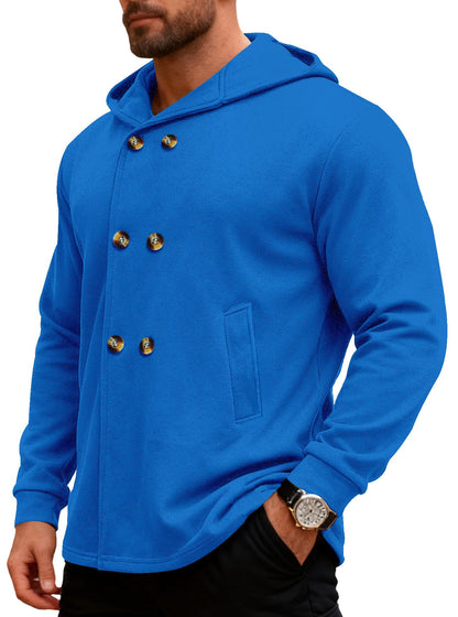Herren Kapuzensweater Doppelter Knopfverschluss Taschen Modern