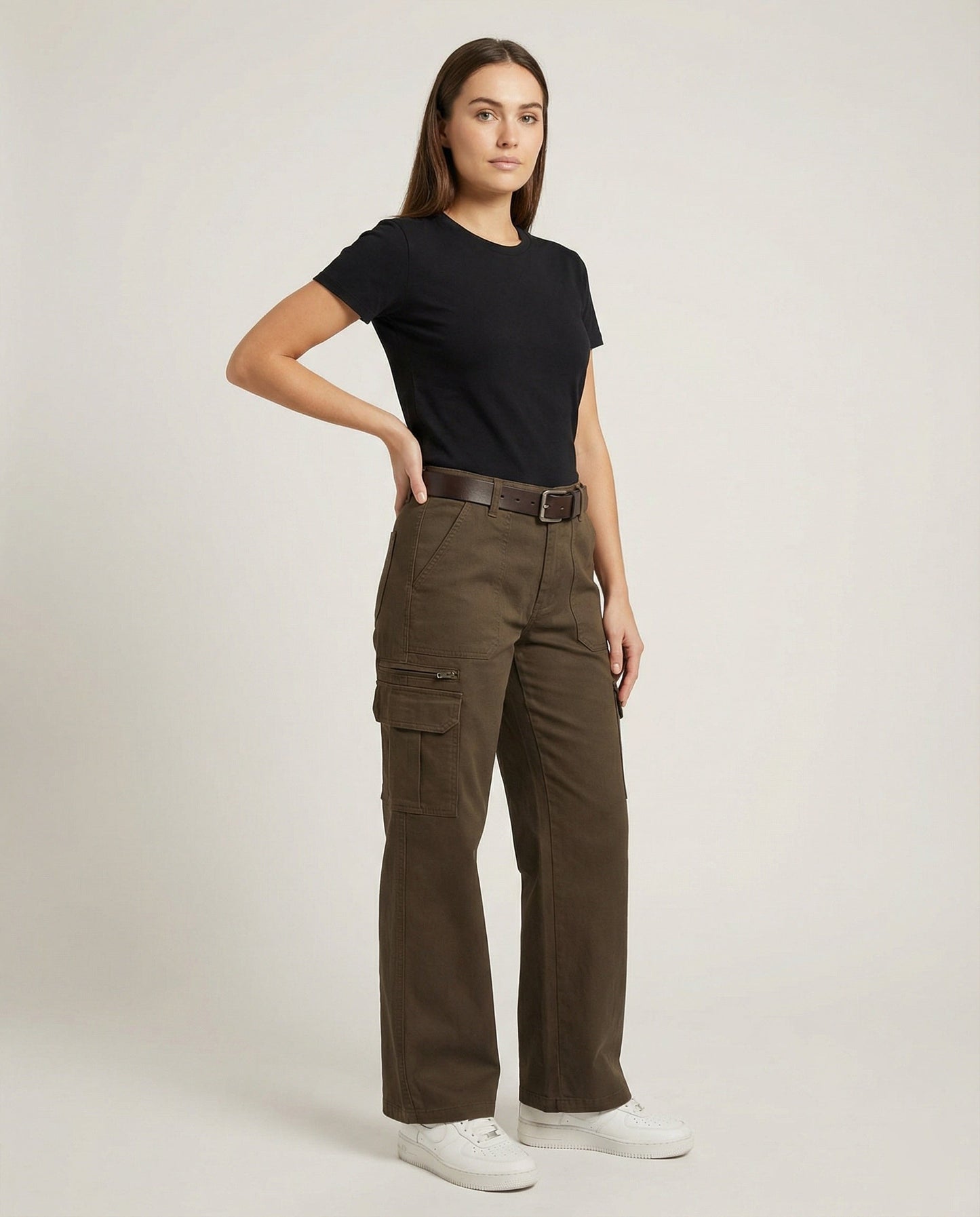 Damen Cargohose Weites Bein Hochgeschnitten Vielseitig