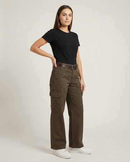 Damen Cargohose Weites Bein Hochgeschnitten Vielseitig