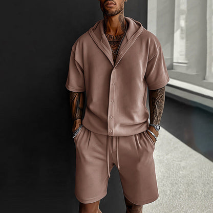 Herren Sportset Kurzarm Hoodie Shorts Bequem Freizeit