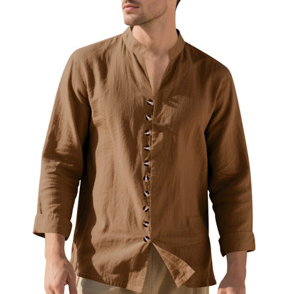 Herren Langarmhemd Elegantes Stehkragenhemd Mit Knöpfen Schwarzes Hemd