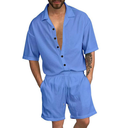 Herren Sommer Set Kurzarmhemd Elastische Shorts
