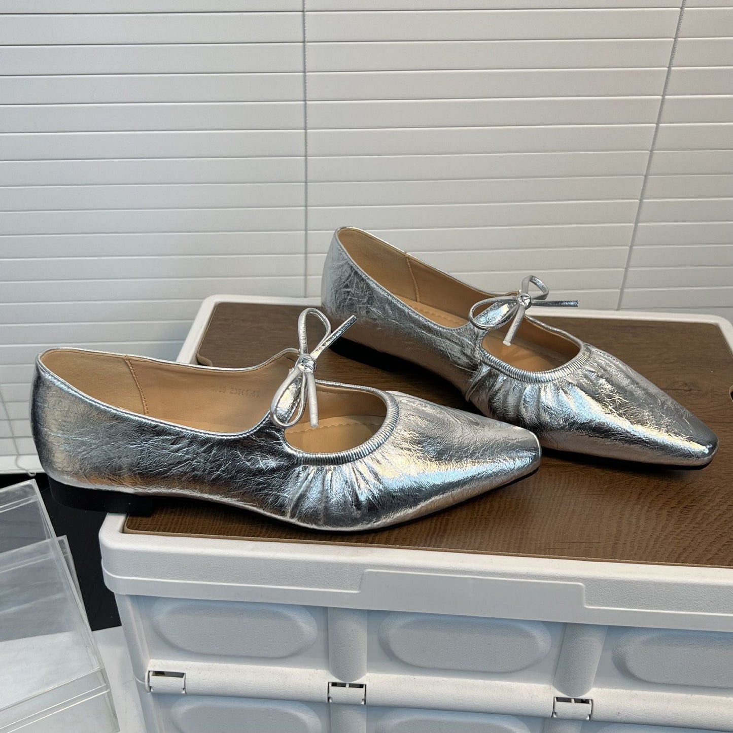 Damen Ballerinas Leder Gummizug Komfortschuhe