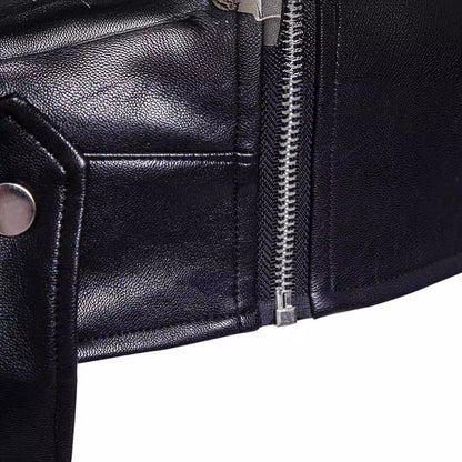 Leder Bikerjacke Herren Schwarz mit Steppdetails Modern