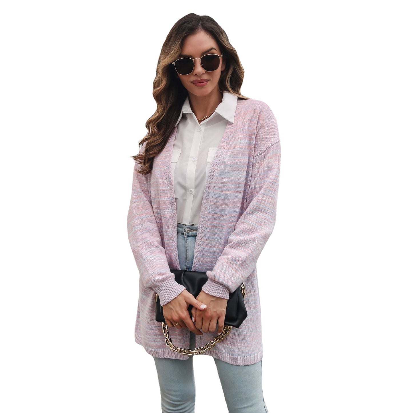 Damen Strickjacke Lockere Streifenmuster Modern