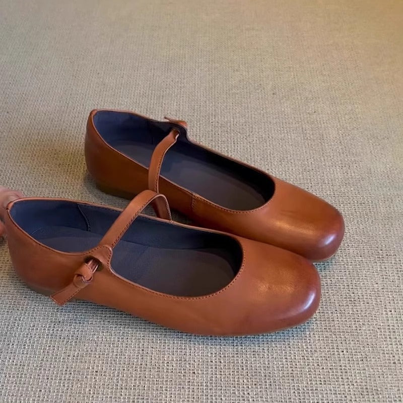 Damen Ballerinas Weich Lederschuhe Elegante Riemen