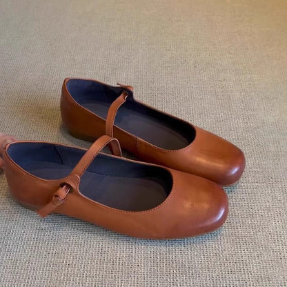 Damen Ballerinas Weich Lederschuhe Elegante Riemen