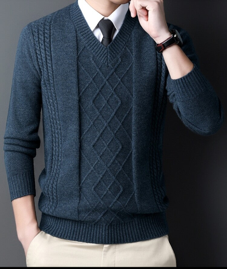Herren Pullover V-Ausschnitt Modern Zopf Muster Trendig