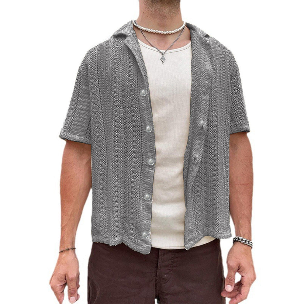 Herren Strickbluse Leicht Luftig Sommer