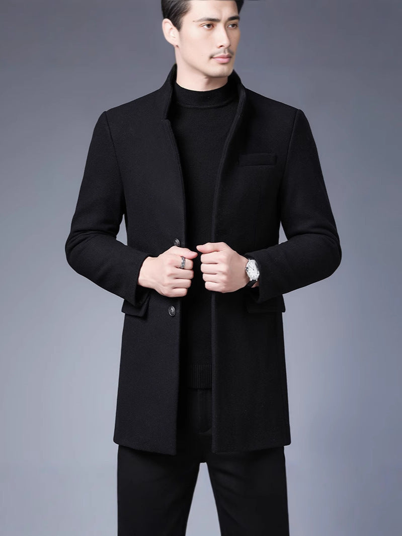 Eleganter Herren Wollmantel Schwarz Modern - BerlinGlamour