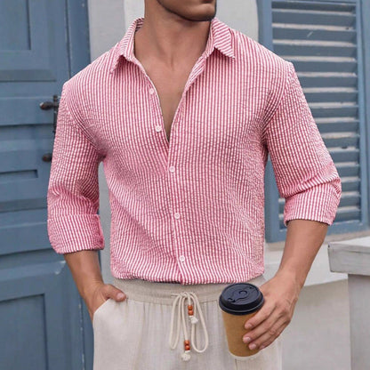 Herren Langarmhemd Elegantes Streifenmuster Modern Slimfit