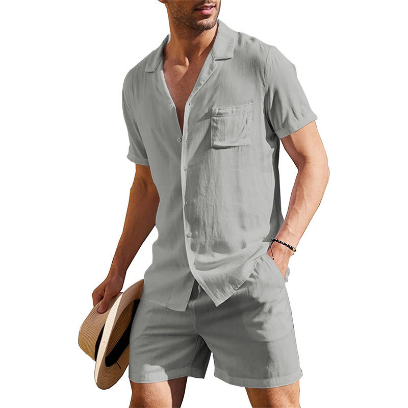Herren Sommer Set Kurzarm Hemd Shorts Leicht