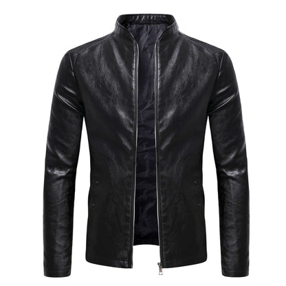 Lederjacke Herren Stehkragen Bikerjacke Schwarz