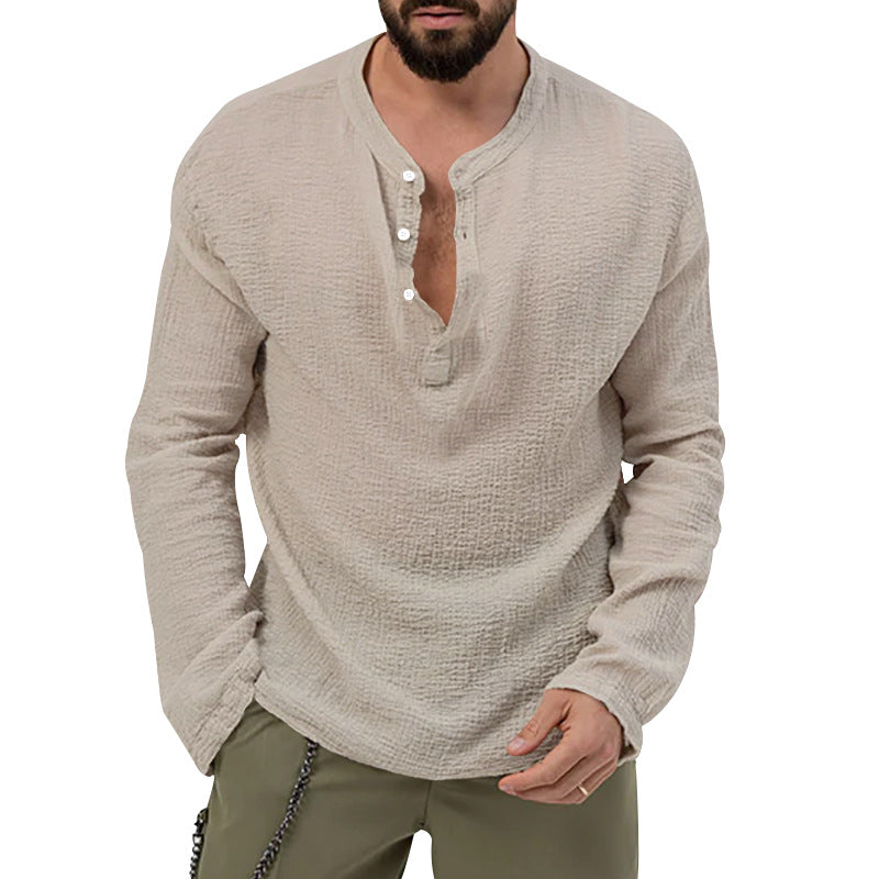 Herren Langarmhemd Casual Strukturiert Knöpfe Modern