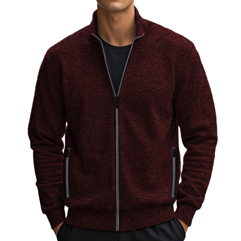 Herren Sweatjacke Warm mit Kragen und Reißverschlusstaschen