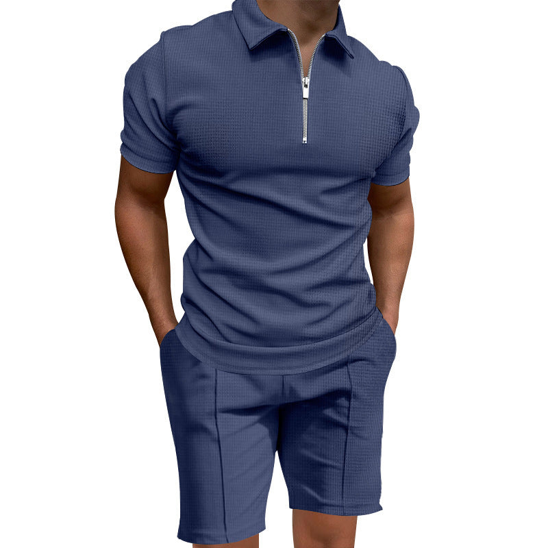 Herren Polo-Shorts-Set Modern mit elastischem Bund und Reißverschluss