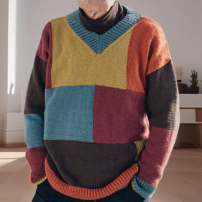Herren Pullover Gemustert Modern V-Ausschnitt Farbblock - BerlinGlamour