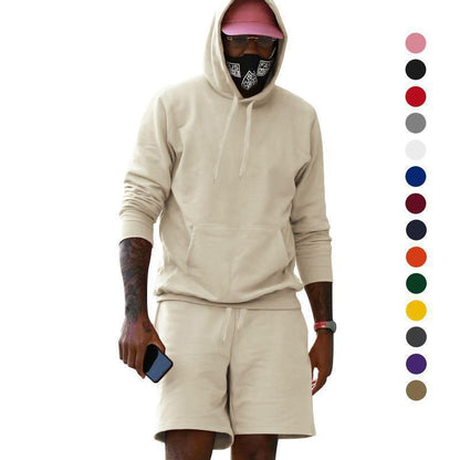 Herren Sportset Hoodie Shorts Sweat Set Grau Sportlich