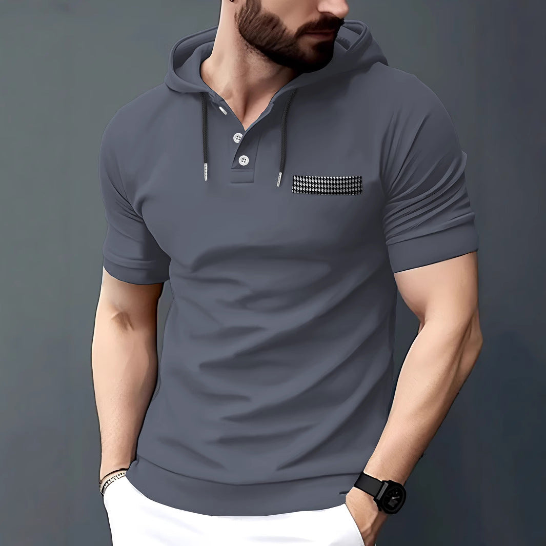 Herren Poloshirt Kurzarm Kapuze Modern Sportlich