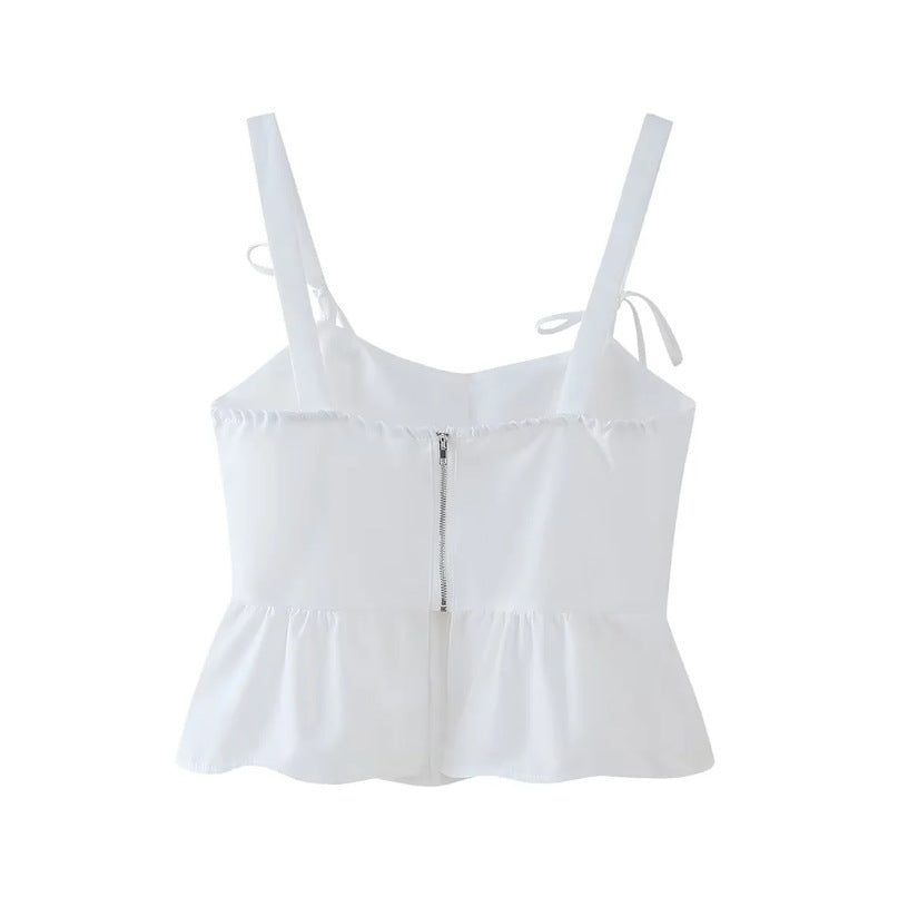 Damen Top mit Spaghettiträgern Rüschen Oberteil Elegant