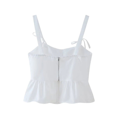 Damen Top mit Spaghettiträgern Rüschen Oberteil Elegant