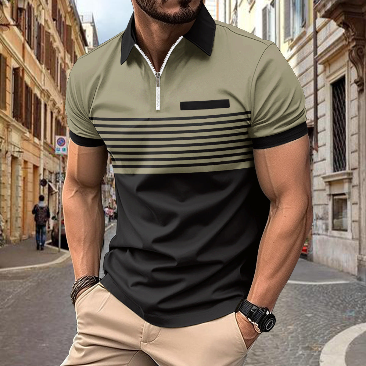 Herren Poloshirt Kurzarm mit Streifenmuster Elegant Modern