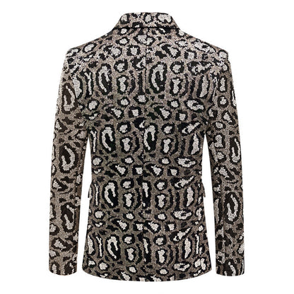 Herren Blazer Elegant Leoprint Glamour Anzugjacke Modern