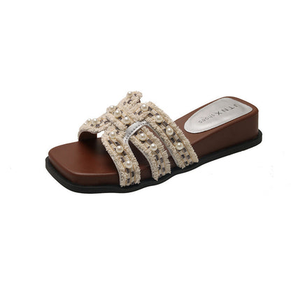Damen Sandalen Dekorativ mit Perlenapplikation Elegant