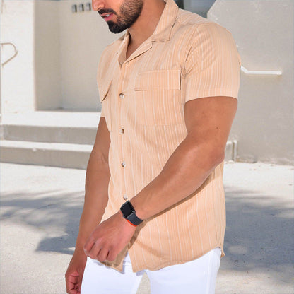 Herren Kurzarmhemd mit Brusttasche Streifenoptik Modern