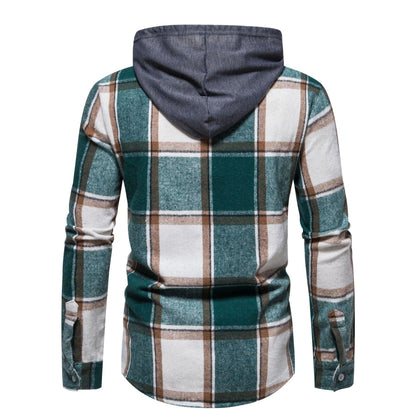Herren Karohemd Kapuze Button Down Verschluss Modern