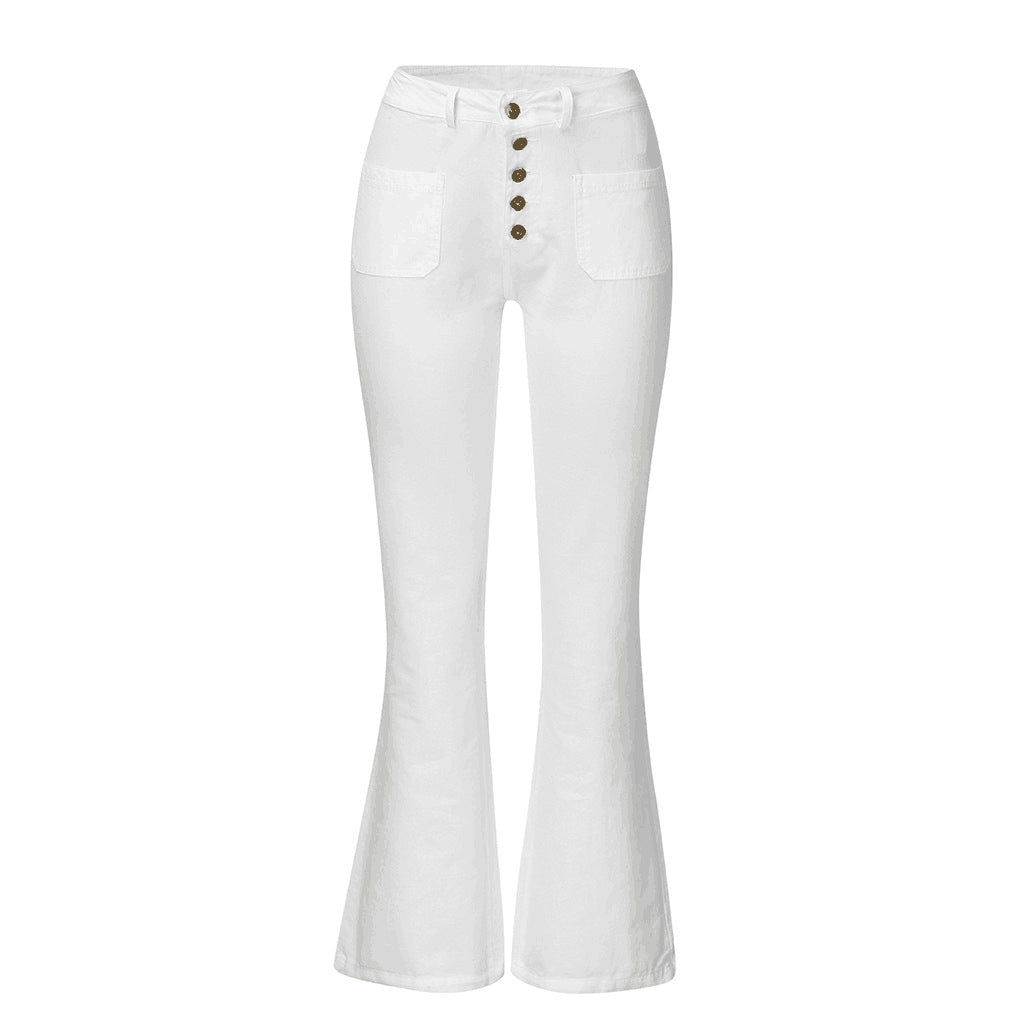 Damen Highwaist Jeans Flared mit Nieten und Dekoration