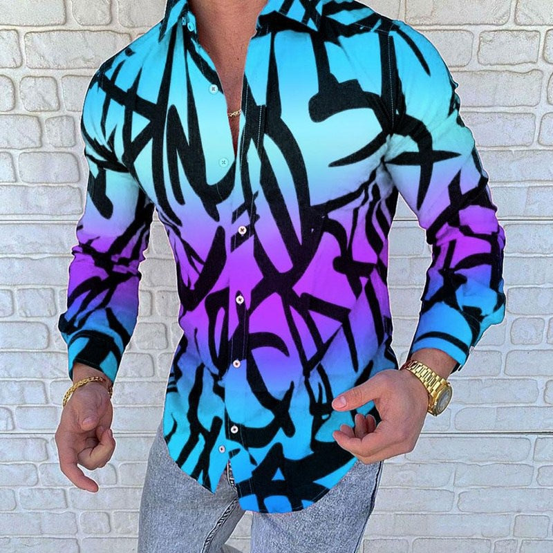 Herren Langarmhemd Graffiti Design Modern Trendy