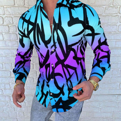 Herren Langarmhemd Graffiti Design Modern Trendy