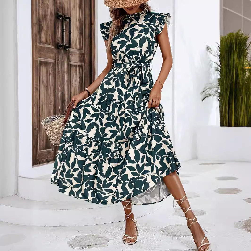 Damen Kleid Midi Lässig mit Rüschen Floral Modern