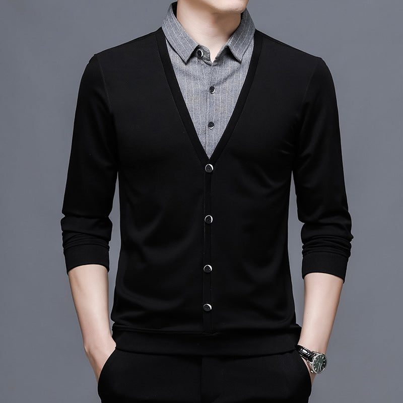 Herren Pullover Modern V-Ausschnitt mit Hemdkragen