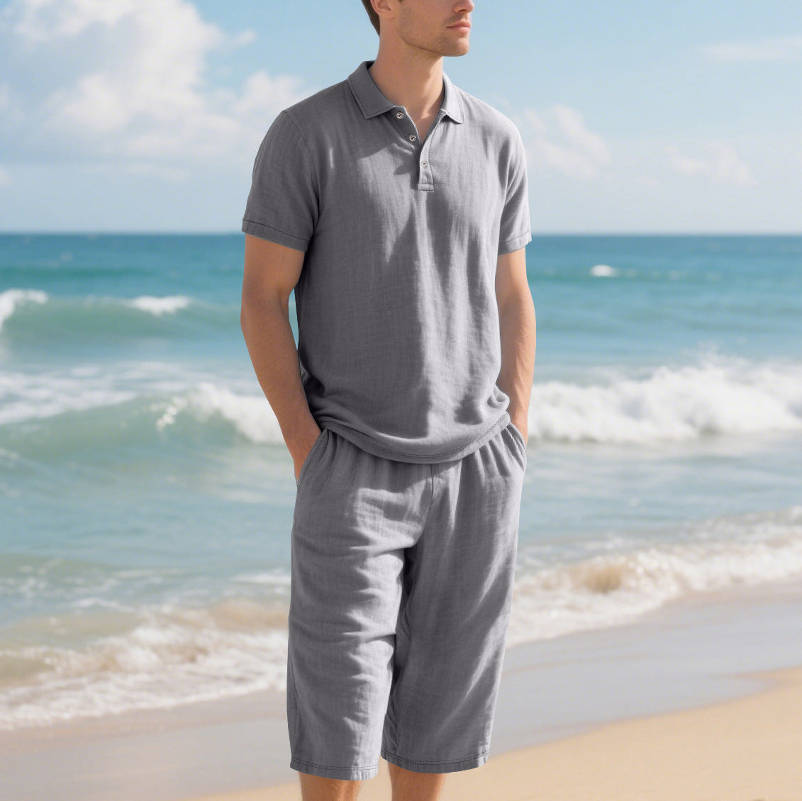 Herren Poloshirt Shorts Set Sommer Mode