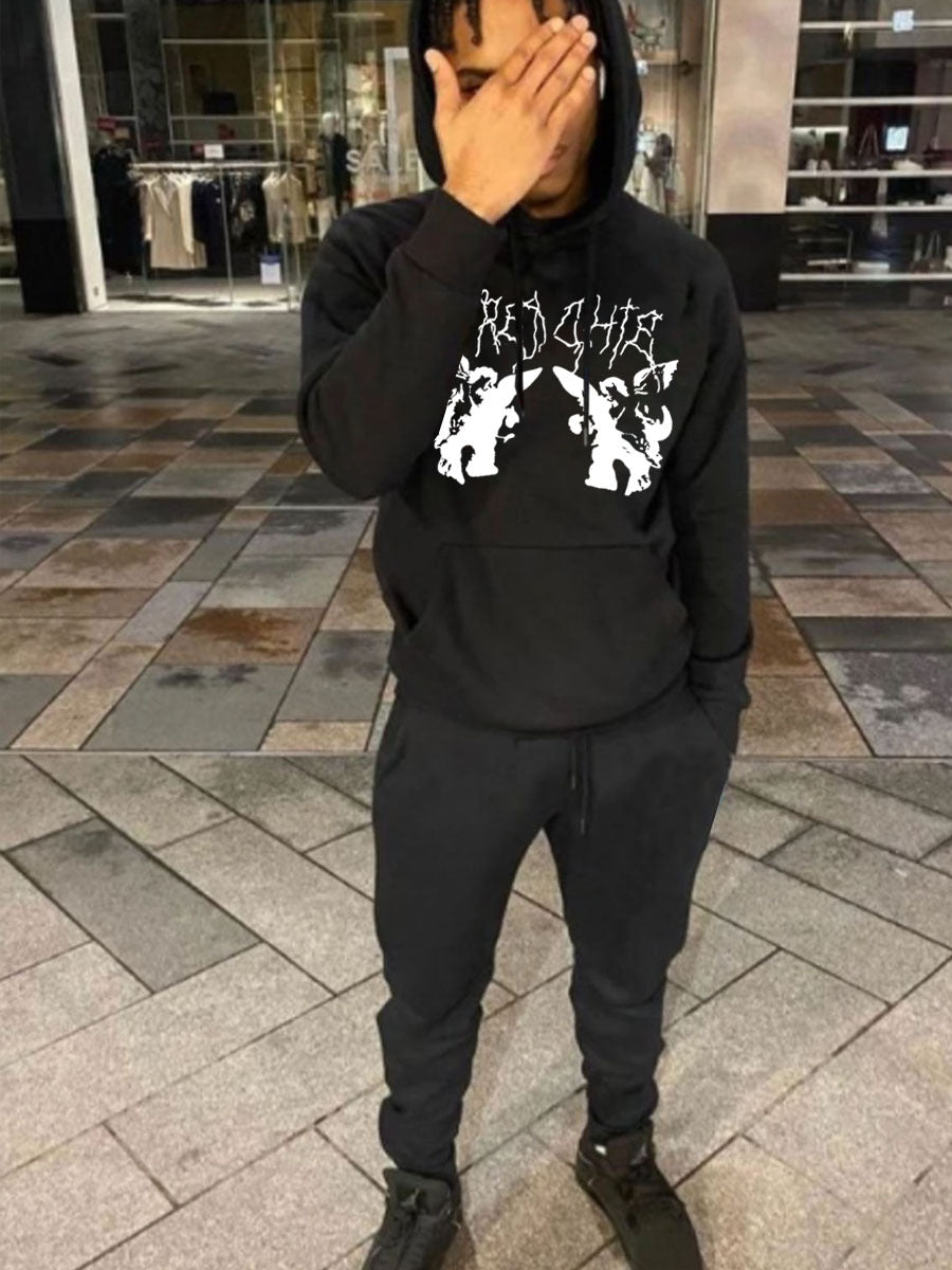 Herren Sportset Hoodie Jogginghose Graffiti Design Streetwear