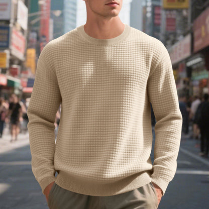 Herren Pullover Warm Strukturiert Rundhals