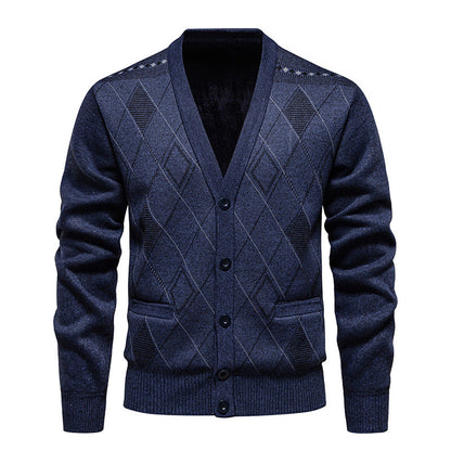 Herren Strickjacke V-Ausschnitt Struktur Muster Modern