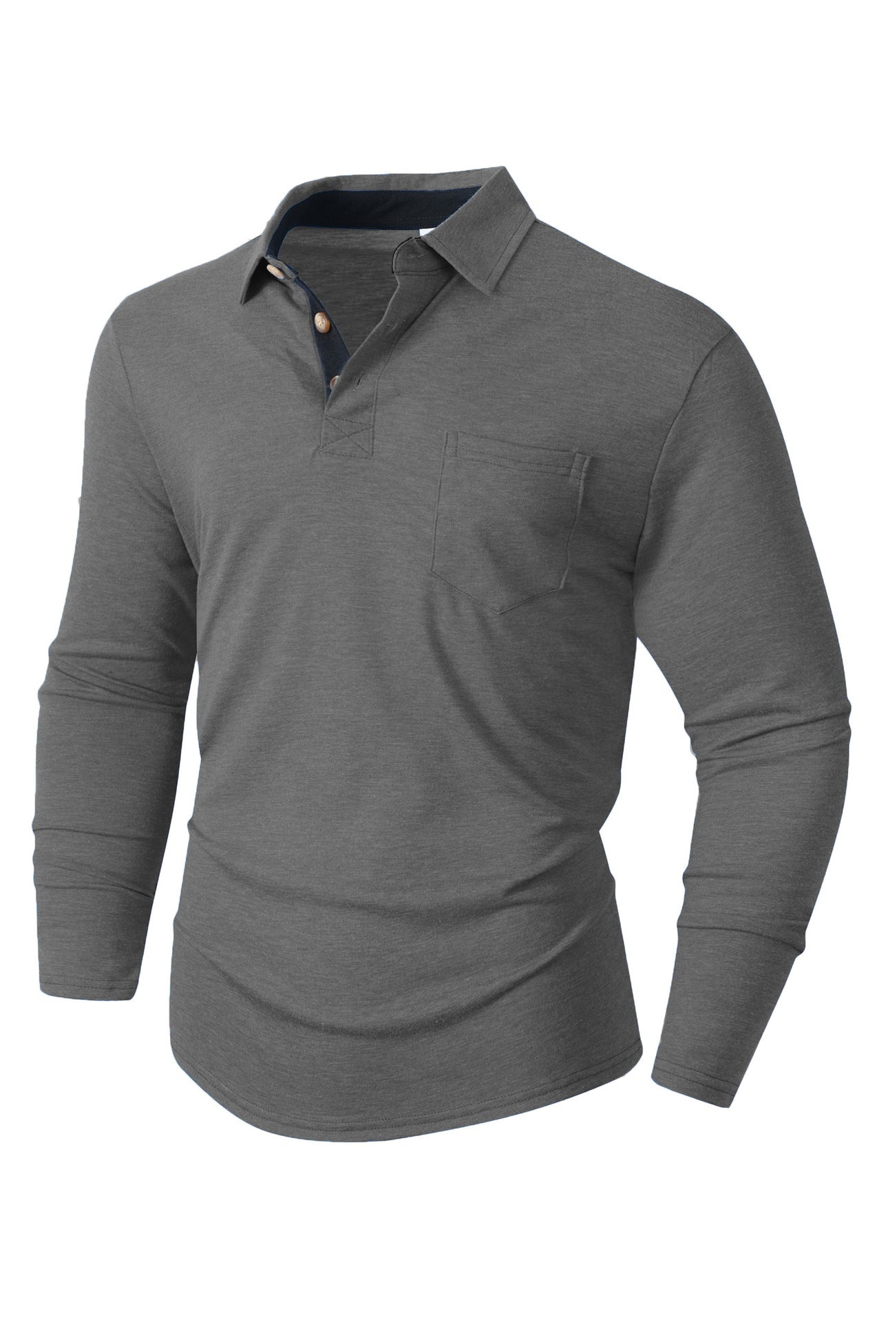Herren Poloshirt Langarm Modern Slim Fit Leicht Stretch